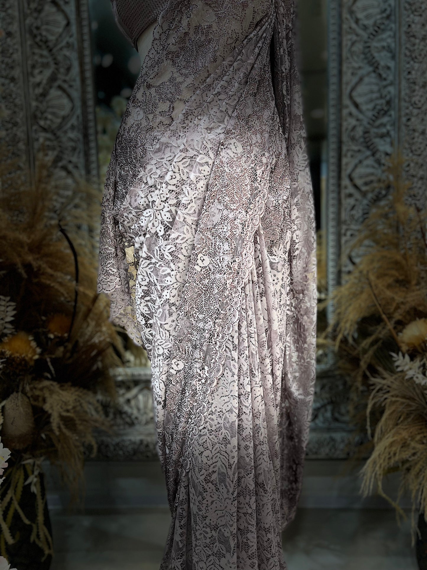 Signature Chantilly Lace & Diamante Sari W/Petticoat NC015