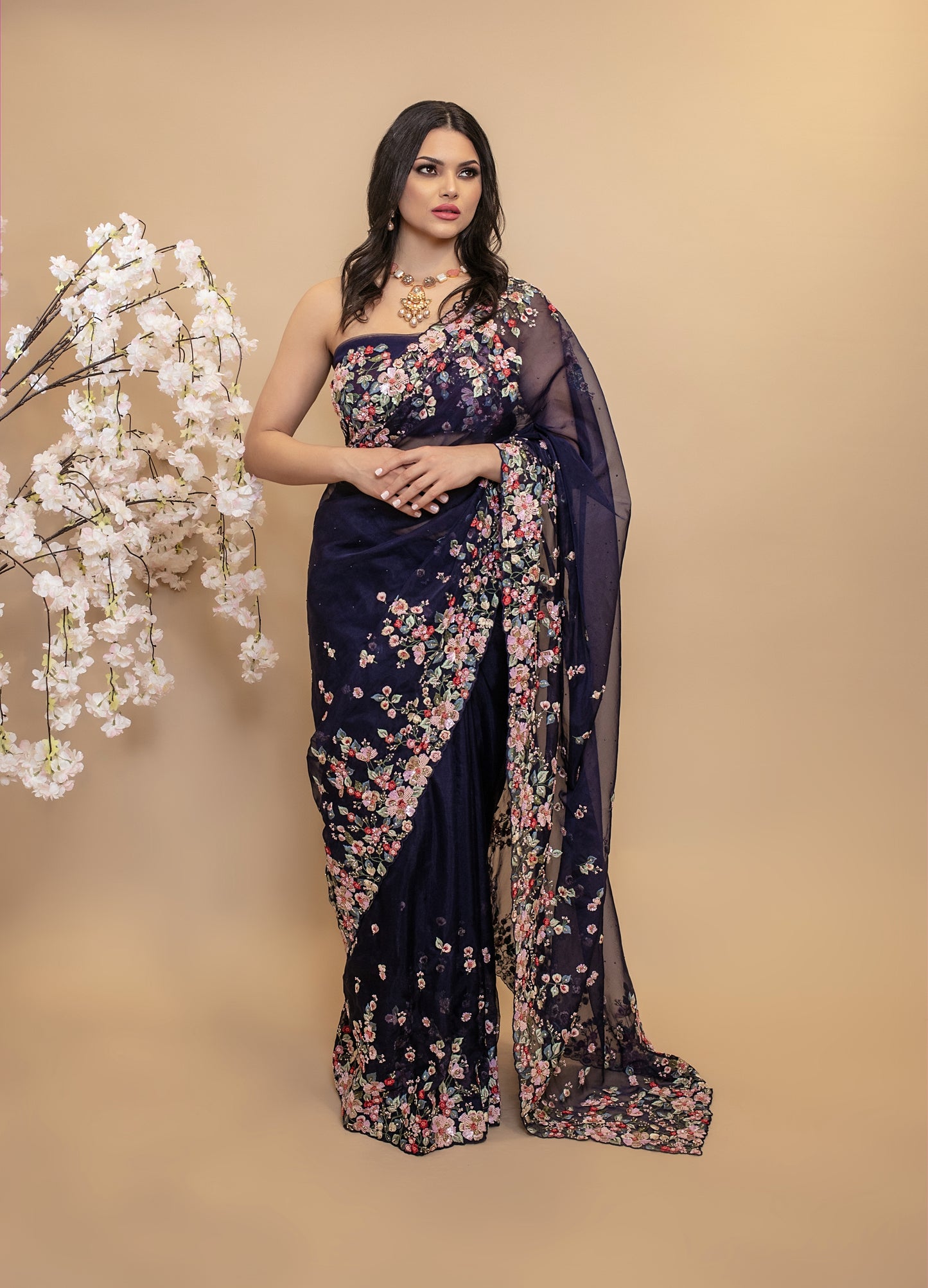 Signature Organza Embroidery & Beadwork Sari W/Petticoat NC012
