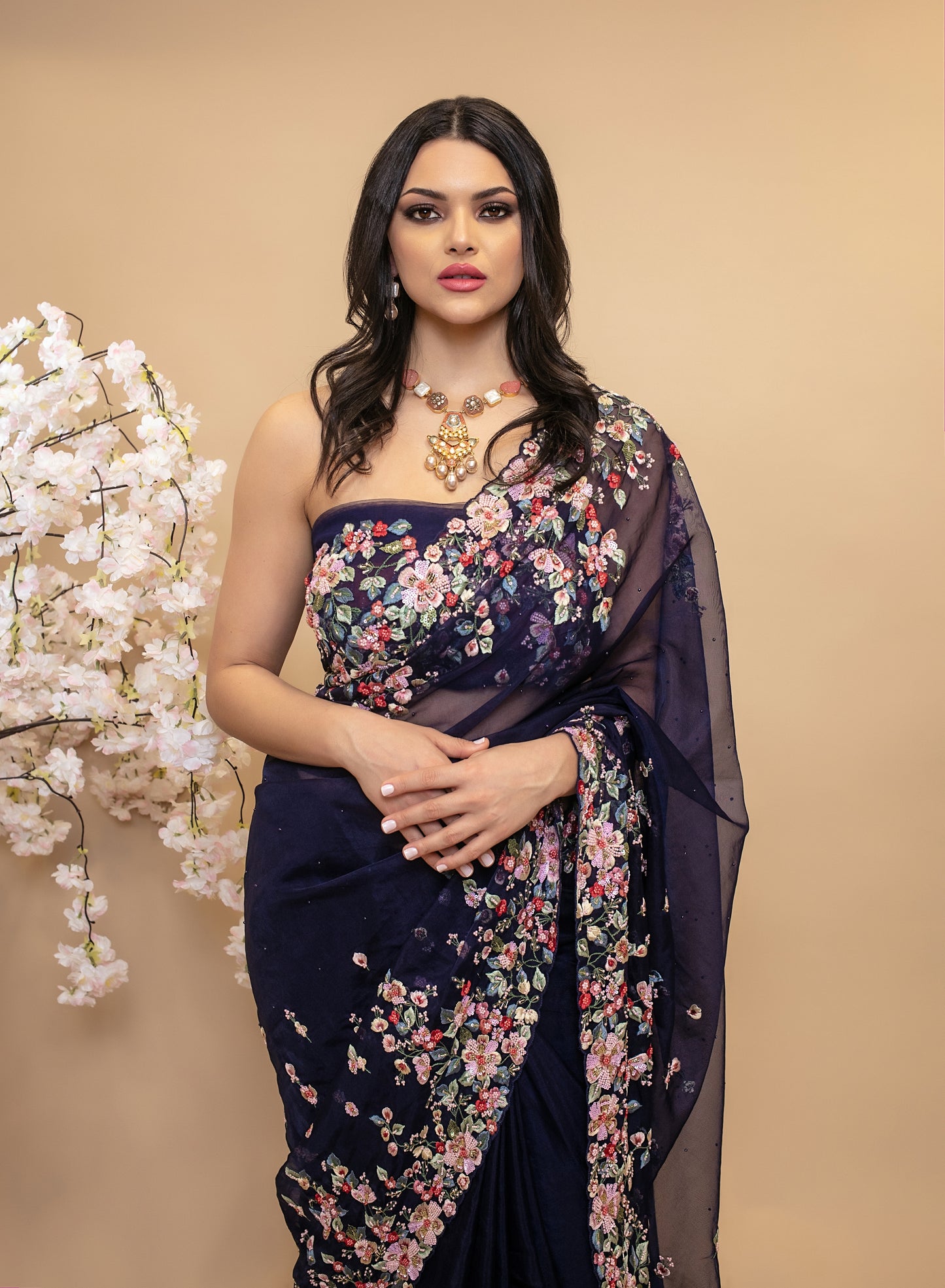 Signature Organza Embroidery & Beadwork Sari W/Petticoat NC012