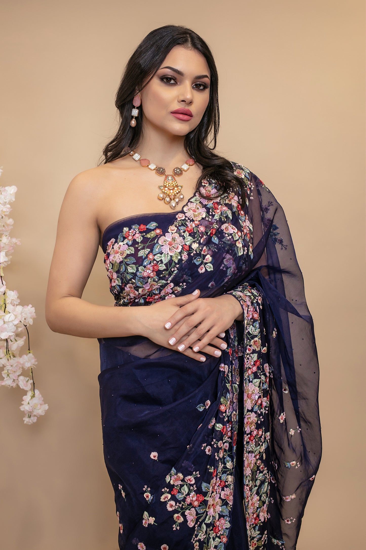 Signature Organza Embroidery & Beadwork Sari W/Petticoat NC012